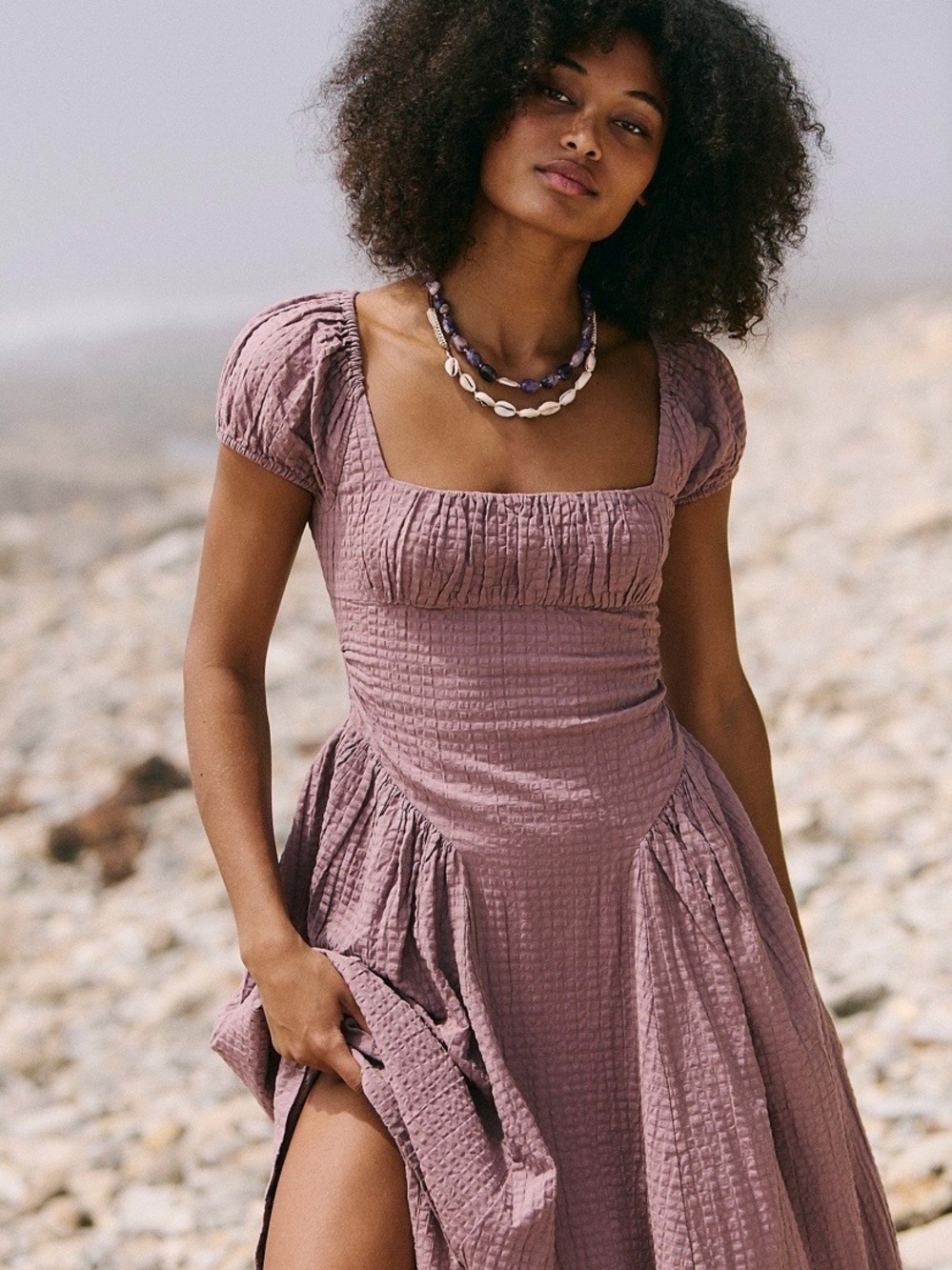 Free People Mauve Square-Neck Midi Dress